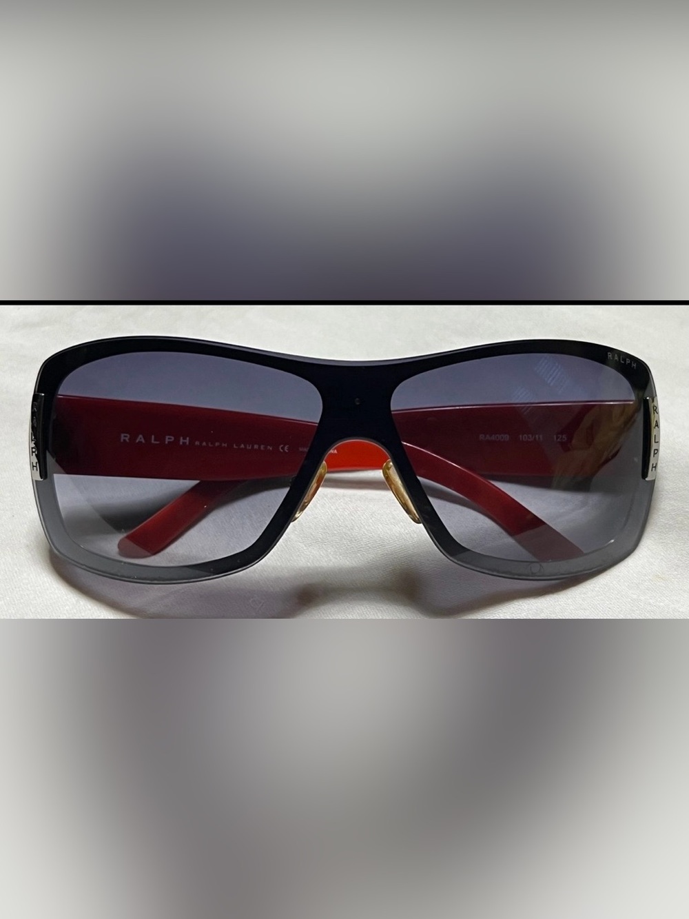 Ralph Lauren Black Frame Sunglasses with Red Temples